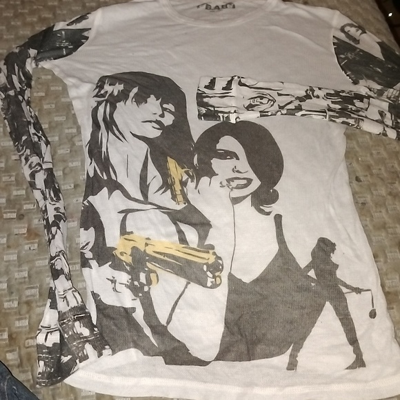 NWOT MD B.A.B. MADE IN USA Pop Art Dangerous Ladies Form Fit Top - Picture 1 of 7